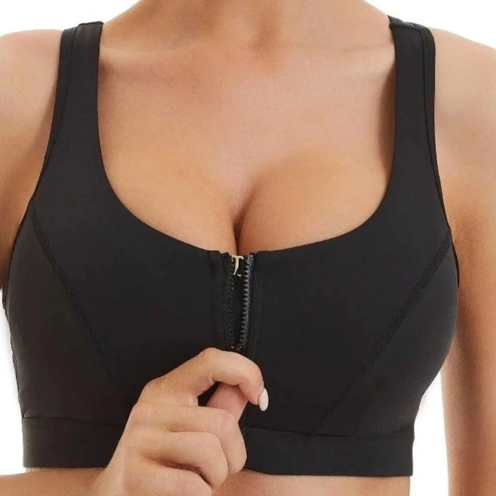 Angabriel Wirefree women's high impact zip front sports bra Size 2XL Black - Picture 1 of 9
